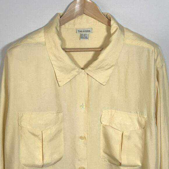 The Avenue Vintage 100% Silk Blouse 22/24 Yellow Oversized Button Down - Picture 3 of 7